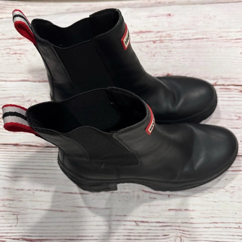 Hunter Miana Waterproof Chelsea Heeled Boots in Black Sz 11
